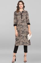 Janasya Women's Grey Cotton Floral Printed Casual Straight kurta | Grocsy