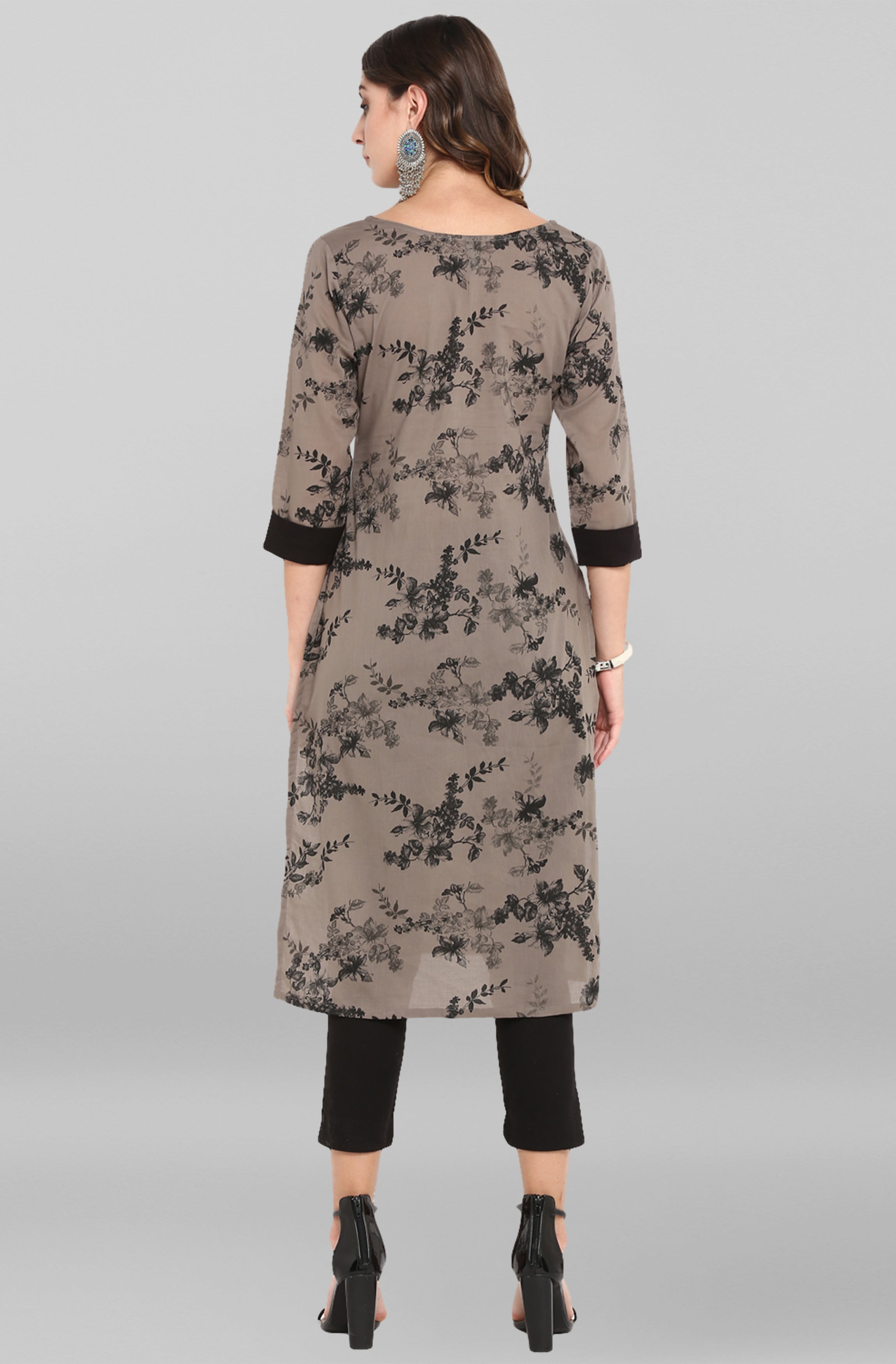 Janasya Women's Grey Cotton Floral Printed Casual Straight kurta | Grocsy