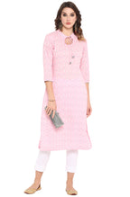 Janasya Pink Cotton Floral Print Straight kurta | Grocsy