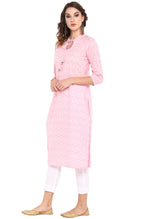 Janasya Pink Cotton Floral Print Straight kurta | Grocsy