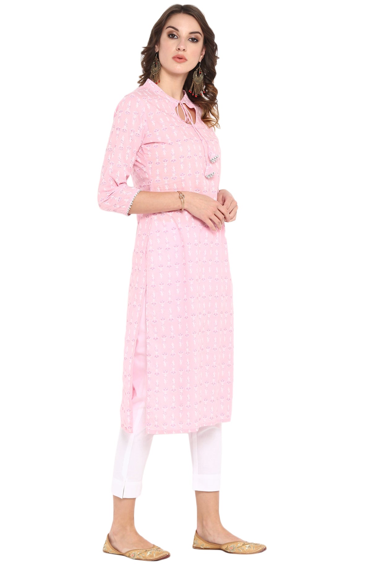 Janasya Pink Cotton Floral Print Straight kurta | Grocsy