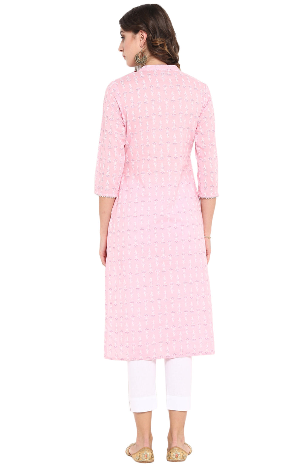 Janasya Pink Cotton Floral Print Straight kurta | Grocsy