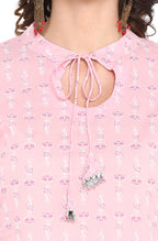 Janasya Pink Cotton Floral Print Straight kurta | Grocsy