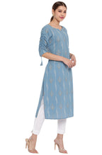 Janasya Turquoise Blue Cotton Ethnic Motifs Straight kurta | Grocsy