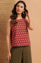 Janasya Women's Red Cotton Floral Print Regular Top | Grocsy