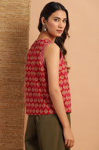 Janasya Women's Red Cotton Floral Print Regular Top | Grocsy