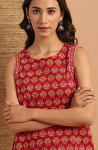 Janasya Women's Red Cotton Floral Print Regular Top | Grocsy