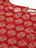 Janasya Women's Red Cotton Floral Print Regular Top | Grocsy