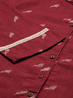 Janasya Women's Maroon Cotton Slub Animal Print Shirt Style Top | Grocsy