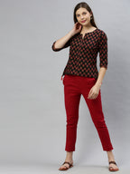Janasya Women's Black Cotton Floral Print Regular Top | Grocsy