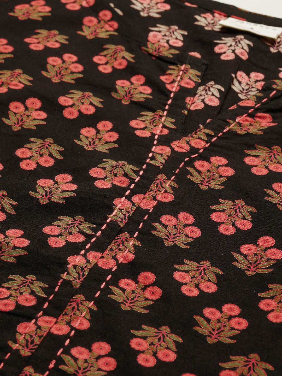 Janasya Women's Black Cotton Floral Print Regular Top | Grocsy