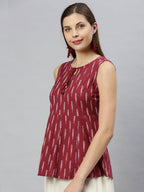 Janasya Women's Maroon Cotton Geometric Print Peplum Top | Grocsy