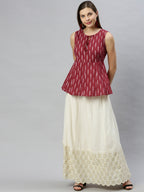 Janasya Women's Maroon Cotton Geometric Print Peplum Top | Grocsy
