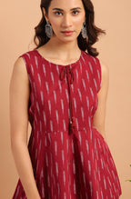 Janasya Women's Maroon Cotton Geometric Print Peplum Top | Grocsy