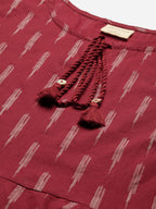 Janasya Women's Maroon Cotton Geometric Print Peplum Top | Grocsy