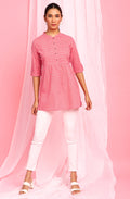 Janasya Women's Pink Cotton Floral Print Empire Waist Tunic | Grocsy
