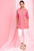 Janasya Women's Pink Cotton Floral Print Empire Waist Tunic | Grocsy
