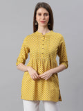Janasya Women's Mustard Cotton Slub Floral Print Straight Tunic | Grocsy