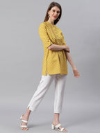 Janasya Women's Mustard Cotton Slub Floral Print Straight Tunic | Grocsy