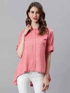 Janasya Women's Pink Rayon Solid High Low Tunic | Grocsy