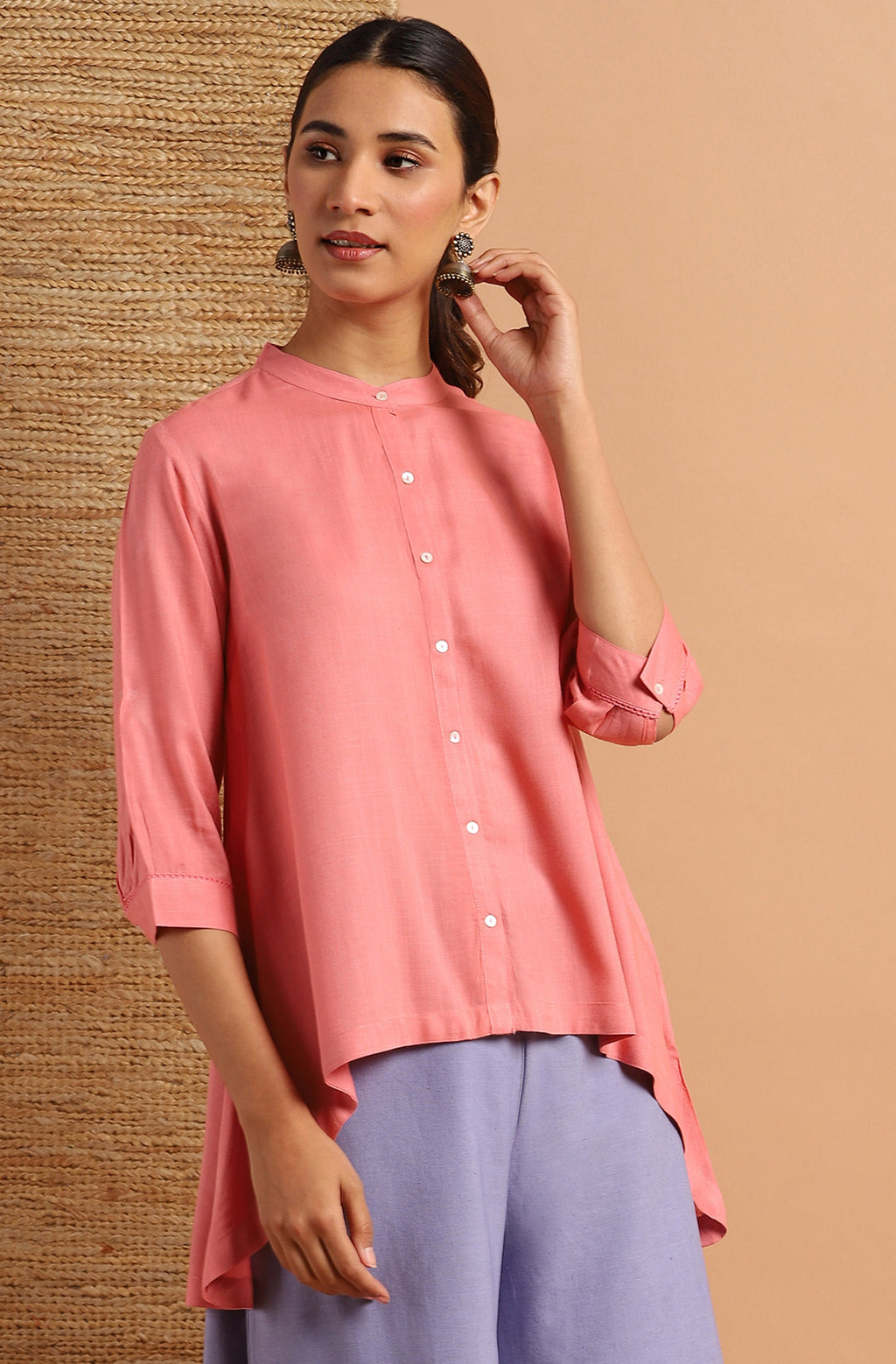 Janasya Women's Pink Rayon Solid High Low Tunic | Grocsy