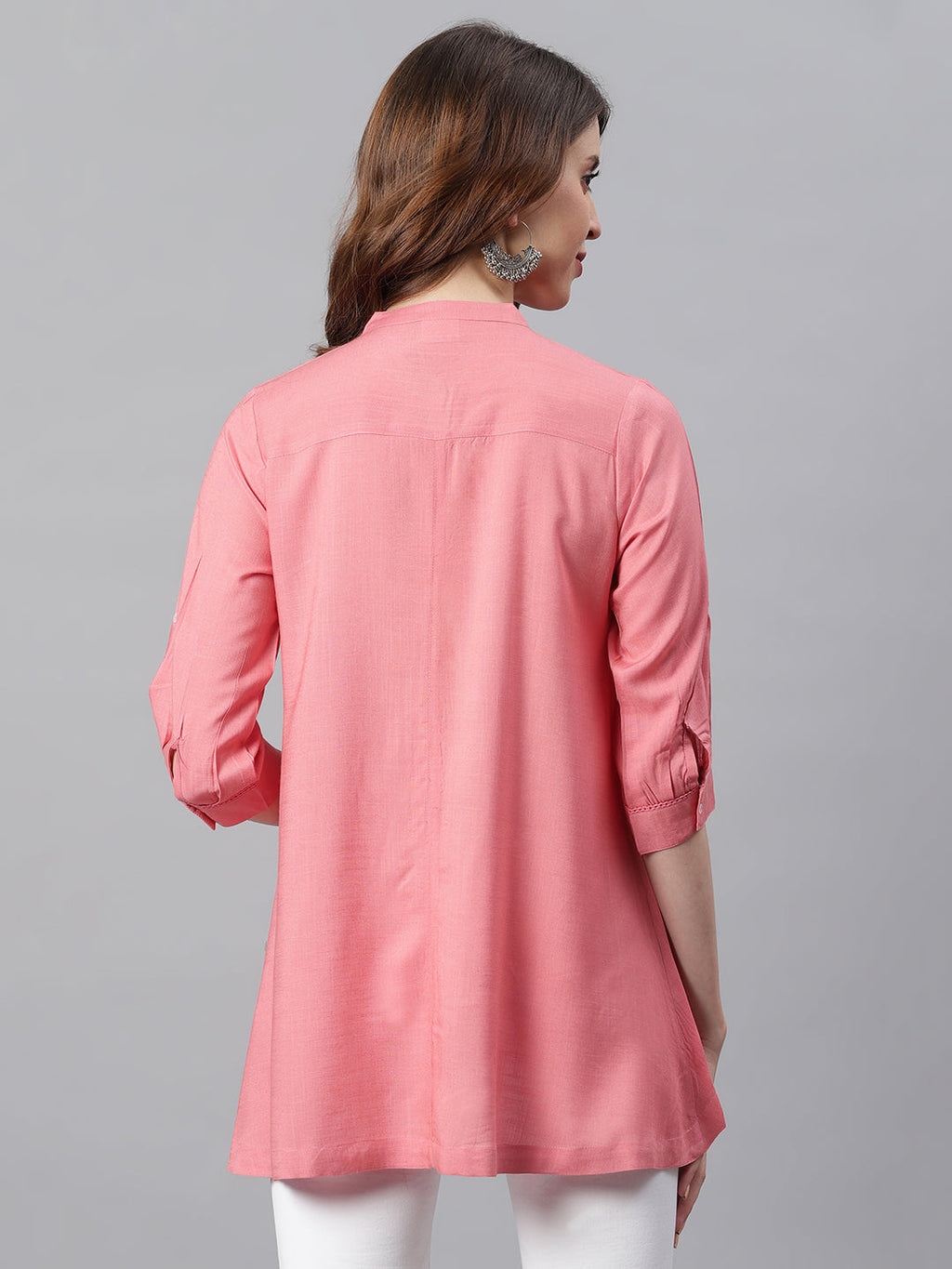 Janasya Women's Pink Rayon Solid High Low Tunic | Grocsy