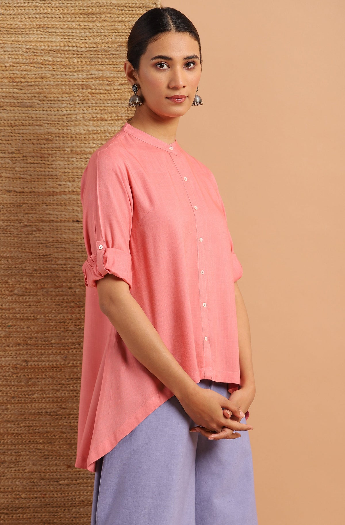 Janasya Women's Pink Rayon Solid High Low Tunic | Grocsy