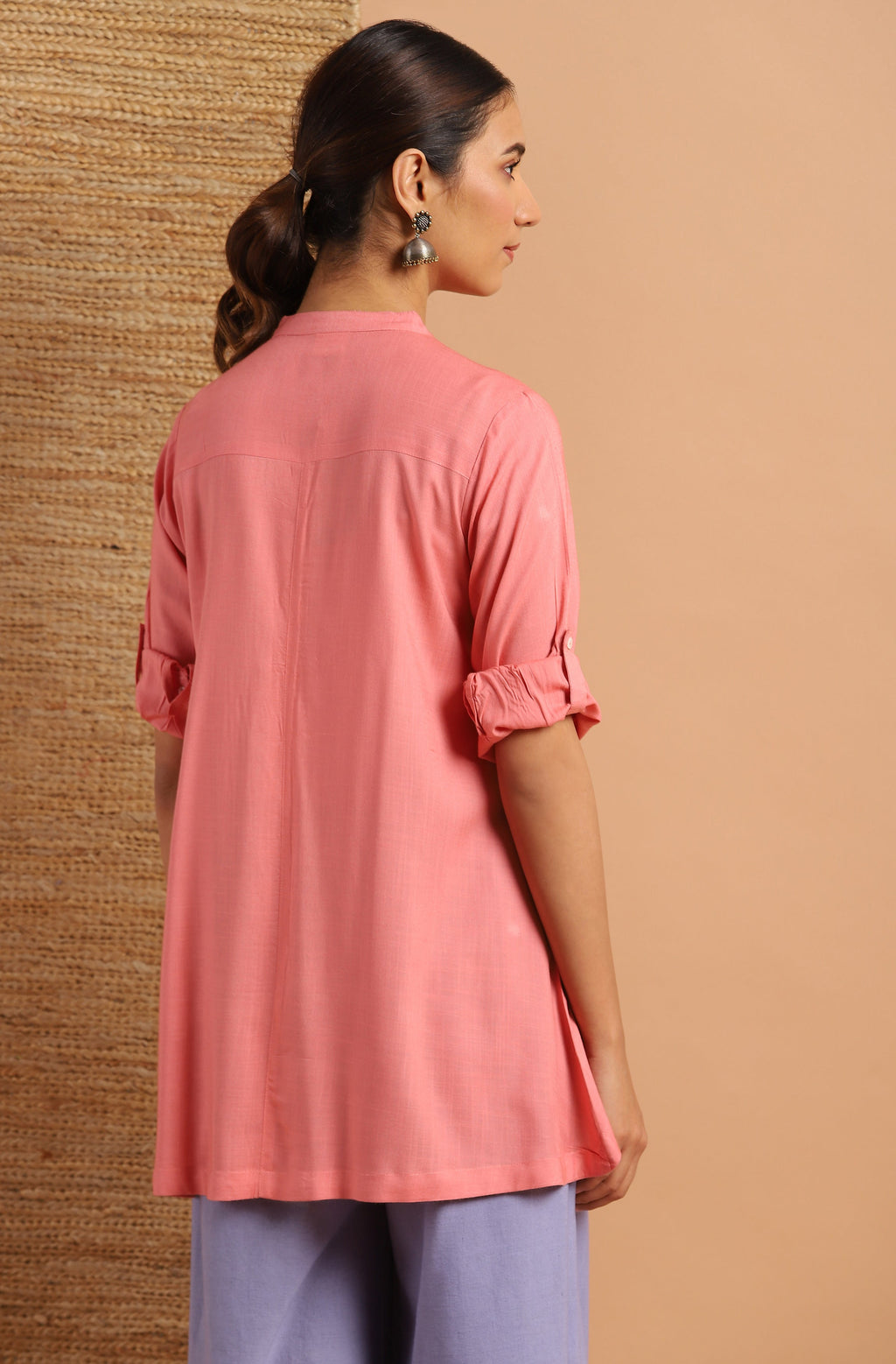Janasya Women's Pink Rayon Solid High Low Tunic | Grocsy
