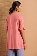 Janasya Women's Pink Rayon Solid High Low Tunic | Grocsy