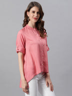 Janasya Women's Pink Rayon Solid High Low Tunic | Grocsy