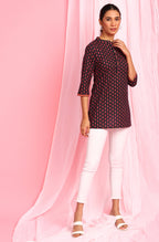 Janasya Women's Deep Blue Cotton Floral Print Straight Tunic | Grocsy