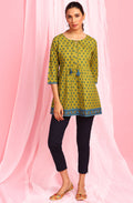 Janasya Women's Green Cotton Ethnic Motifs Empire Waist Tunic | Grocsy