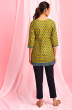 Janasya Women's Green Cotton Ethnic Motifs Empire Waist Tunic | Grocsy