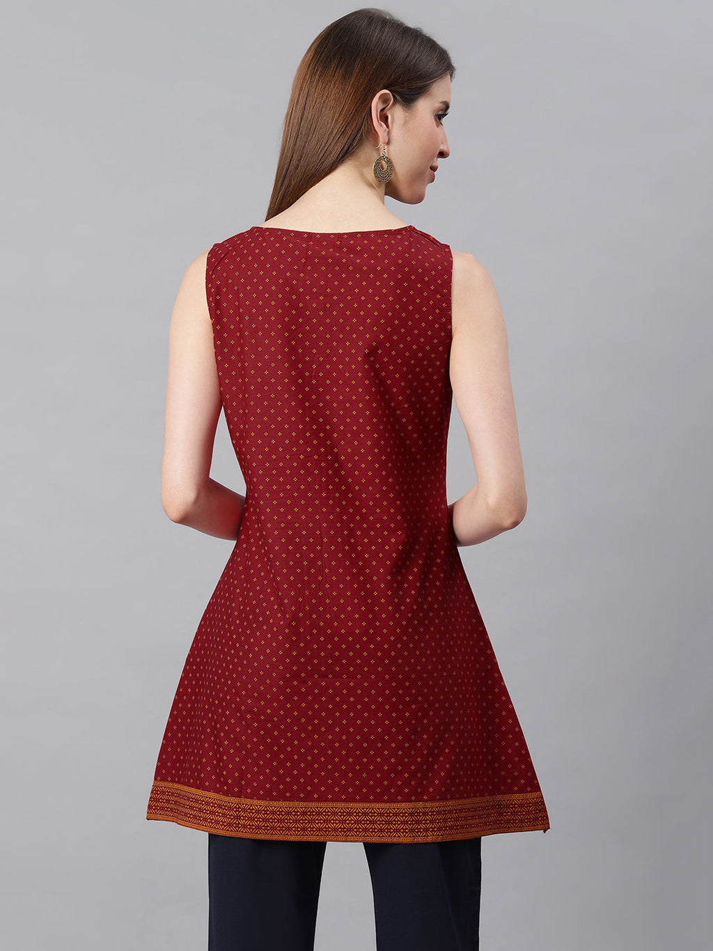 Janasya Women's Maroon Cotton Floral Print A-Line Tunic | Grocsy