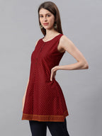 Janasya Women's Maroon Cotton Floral Print A-Line Tunic | Grocsy