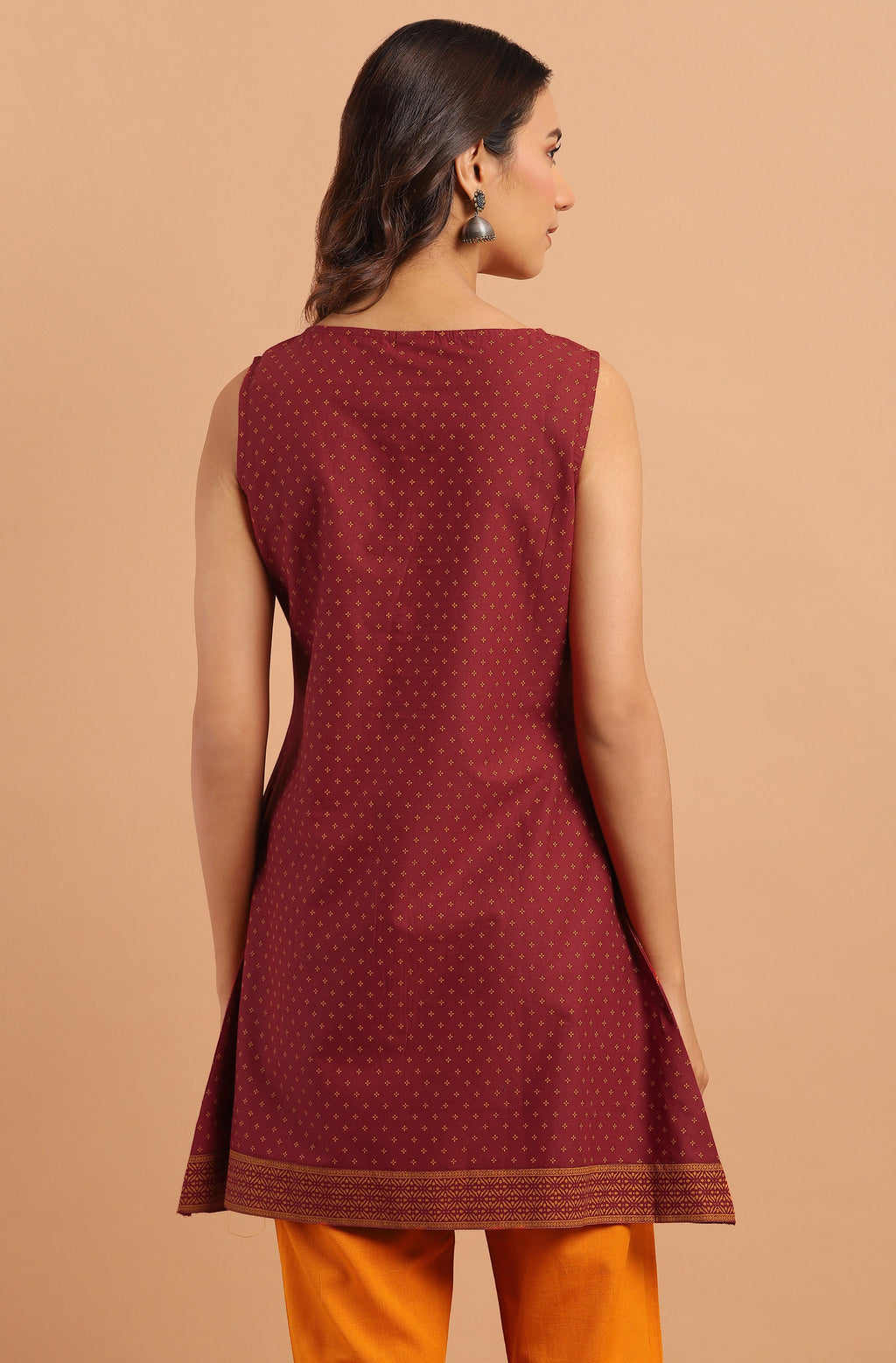 Janasya Women's Maroon Cotton Floral Print A-Line Tunic | Grocsy
