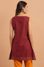 Janasya Women's Maroon Cotton Floral Print A-Line Tunic | Grocsy