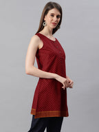 Janasya Women's Maroon Cotton Floral Print A-Line Tunic | Grocsy