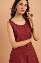 Janasya Women's Maroon Cotton Floral Print A-Line Tunic | Grocsy