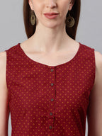 Janasya Women's Maroon Cotton Floral Print A-Line Tunic | Grocsy