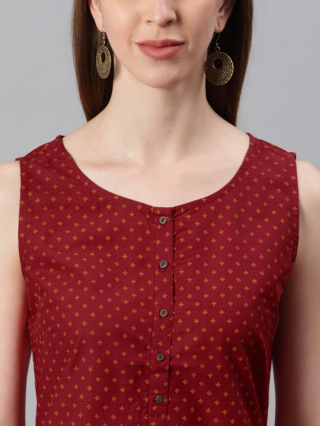Janasya Women's Maroon Cotton Floral Print A-Line Tunic | Grocsy