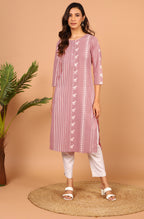 Janasya Pastel Pink Cotton Ethnic Motifs Straight kurta | Grocsy
