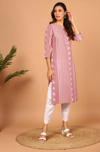 Janasya Pastel Pink Cotton Ethnic Motifs Straight kurta | Grocsy