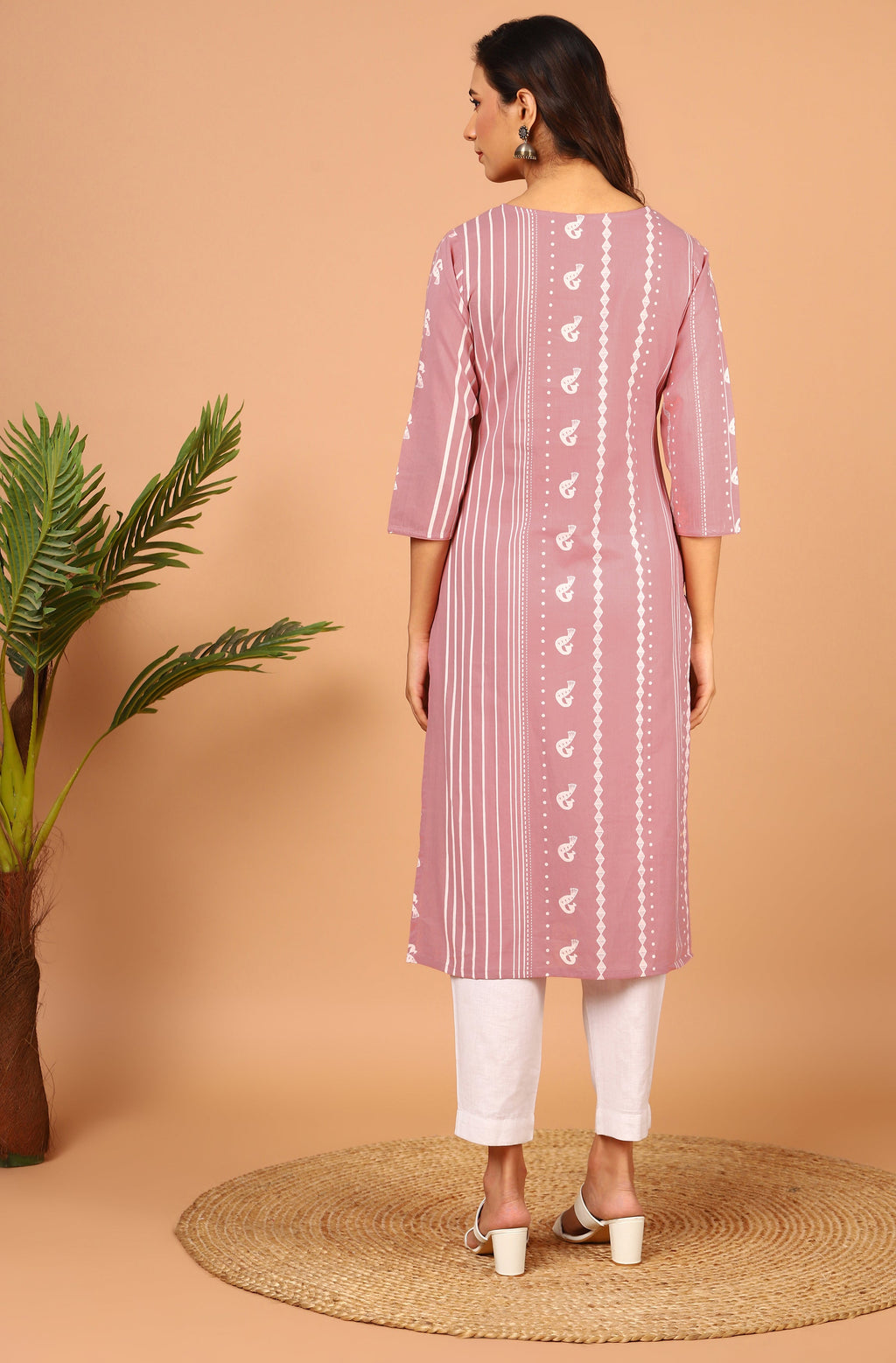 Janasya Pastel Pink Cotton Ethnic Motifs Straight kurta | Grocsy
