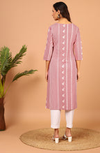 Janasya Pastel Pink Cotton Ethnic Motifs Straight kurta | Grocsy
