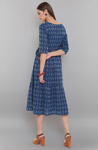 Janasya Blue Cotton Woven Design Flared Casual Dress | Grocsy