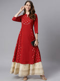 Janasya Maroon Poly Crepe Ethnic Motifs A-line kurta | Grocsy
