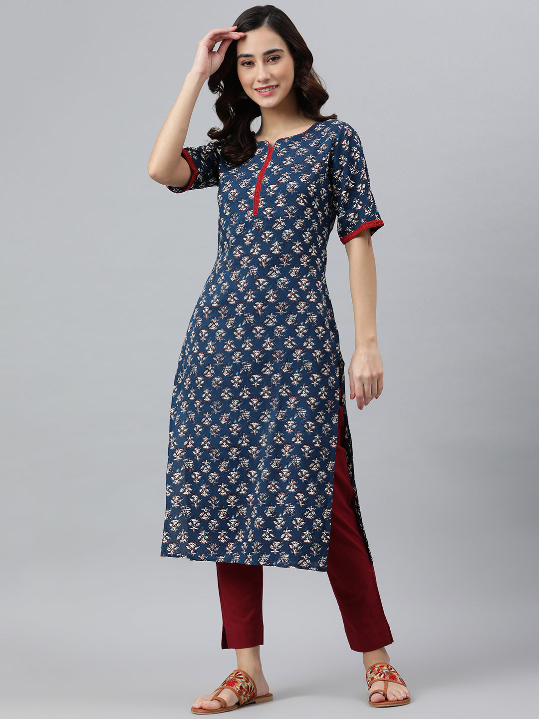 Janasya Women's Blue Rayon Floral Printed Casual Straight kurta | Grocsy
