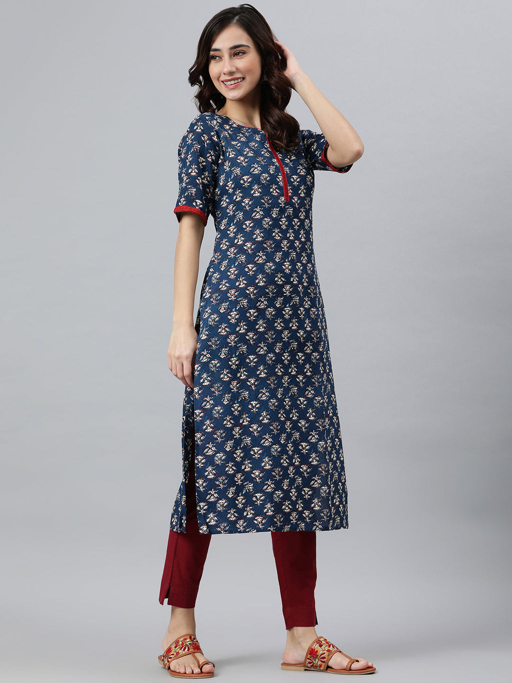 Janasya Women's Blue Rayon Floral Printed Casual Straight kurta | Grocsy