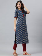 Janasya Women's Blue Rayon Floral Printed Casual Straight kurta | Grocsy